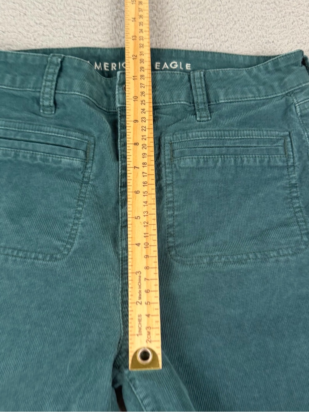 American Eagle Corduroy Pants Womens 10 Regular Green Super High Rise Flare Y2K - Picture 9 of 14